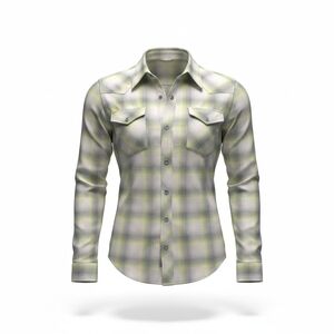 DIXXON Women's Plaid Button Down Shirt in Gray and Yellow